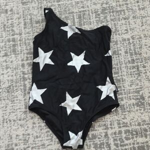 nununu Black One-Shoulder Swimsuit with White Stars